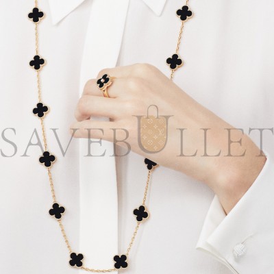 VAN CLEEF ARPELS VINTAGE ALHAMBRA LONG NECKLACE, 20 MOTIFS - YELLOW GOLD, ONYX  VCARA43100